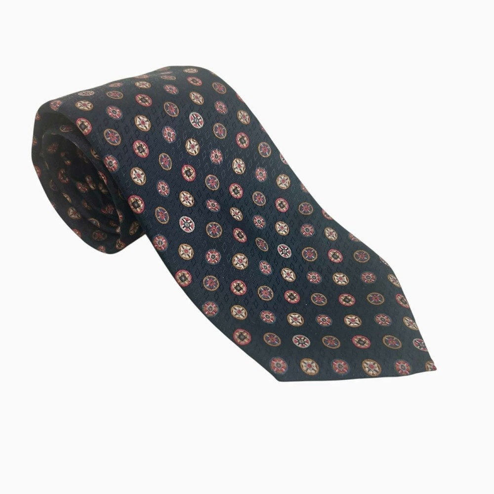 Eric Salm Chicago Mens Silk Tie Navy Blue Geometric Pattern‎